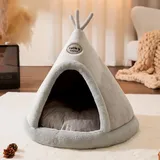 Yinghesheng Hundehütte Indoor Haustierzelte Kuschelhöhle Hund mit Plüschkissen, Hundehöhle Katzenzelt Abnehmbar und Waschbar Katzenhaus Haustierhäuser,Grau,65x65cm