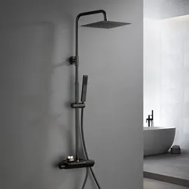 Görbach Duschsystem mit Thermostat Schwarz 20x20 cm
