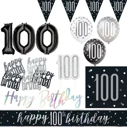 100. Geburtstag Deko schwarz silber Party Dekoration Set Mann Geburtstagsdeko