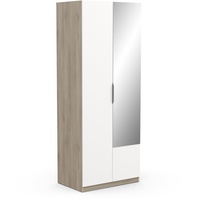 Demeyere Group Demeyere Schrank mit Spiegel" & Kleiderschrank 2 Türen, 1 Moderne Nische – Farbe Eiche Kronberg & weiß matt – 79,4 x 203 cm, Holzwerkstoff