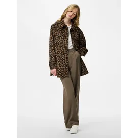 Pieces Hemdjacke "PCSAGA SHACKET NOOS", Damen, Gr. L, schwarz aop:leopard, Web, Obermaterial: 100% Polyester, bedruckt, regular fit, Jacken