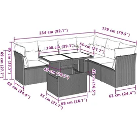 vidaXL 7-teiliges Gartensofa-Set mit Kissen, schwarzes Polyrattan - Schwarz