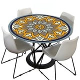 Morbuy Tischdecke Outdoor Rund 150 cm, Elastisch Rund Abwaschbar Tischdecken Wasserabweisend Lotuseffekt Garten Tischdecke Mandala Table Cloth, Ideal für 130cm-140cm