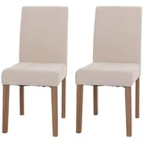 Mendler 2er-Set Esszimmerstuhl Littau, Stuhl Küchenstuhl Hochlehner, Stoff/Textil Chenille Holz ~ creme, naturfarbene Beine