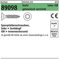 Reyher Spanplattenschraube R 89098 SEKO ISR VG 3,5x45-T15 Stahl
