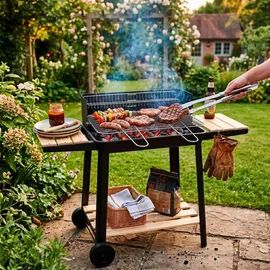 SPRINGOS Holzkohlegrill Grillwagen Schwarz/Braun