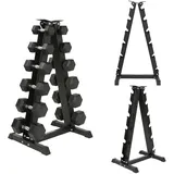 XTREXO Hantelständer für 6 Hantelpaare – stabiles Kurzhantelregal aus Stahl mit gummierten Haltern, max. 140 kg, Pyramidenform, platzsparend für Home Gym