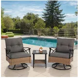 Totnz Schaukelstuhl Outdoor drehbare Schaukelstühle Set mit 1 Tisch und 2 Schaukelstühle, Unterstützung 136kg Braun Wicker Outdoor Möbel Patio Gesprächssatz grau