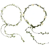Haarkranz mit Rosenblüten, Boho-Blumenkrone, Girlande, Blätter, Girlande, Stirnband, Bohemian-Stil, Blume, Kopfschmuck, künstliche Blume, Festival, Haarschmuck für Damen und Mädchen, Beige / Weiß, 2