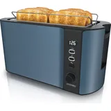 Arendo 4-Scheiben-Toaster mit Restzeitanzeige, Langschlitz-Toaster, Auftaufunktion, 6 Stufen, Blau