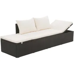 Outdoor-Lounge-Bett mit Polster & Kissen Poly Rattan Schwarz