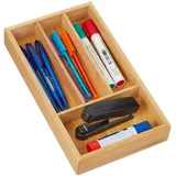 Relaxdays Schubladenorganizer aus Bambus, 4 Fächer, HxBxT: 4 x 16 x 28 cm, Schubladeneinsatz für Büro & Zuhause, Natur