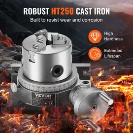 Vevor Drehtisch für Fräsmaschinen, 4''/100 mm, horizontales vertikales Modell, Präzisionsfräsdrehtisch, mit 80mm 3-Backenfutter, M10-T-Bolzenmuttern, für Frästechnik-Indizierungswerkzeuge