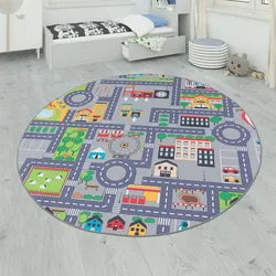 Kinderteppich PACO HOME "Bino 576", grau, H:4mm Ø:200cm, Polyester, Teppiche, Kurzflor, Straßen-Spiel-Teppich, Kinderzimmer