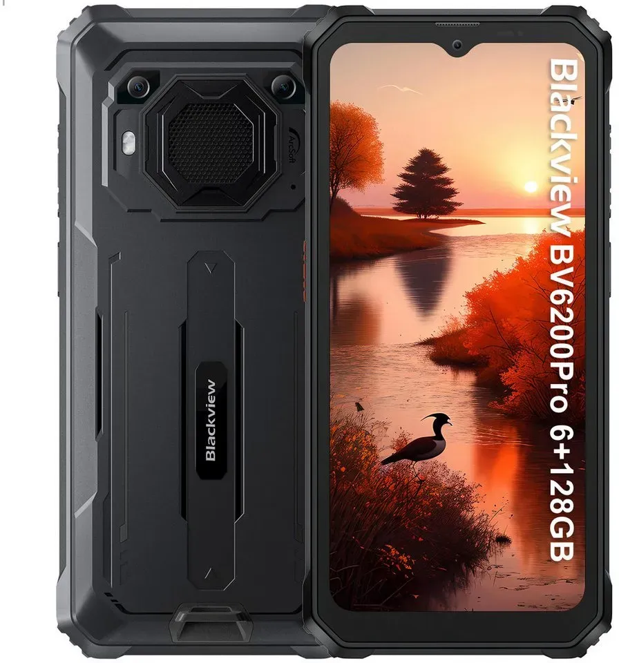 blackview BV6200Pro(6+128) Smartphone (6.56 Zoll, 128 GB Speicherplatz, 13 MP Kamera, 13000mAh Akku, 98dB Lautsprecher, Fingerabdruck/NFC/IP69K) schwarz