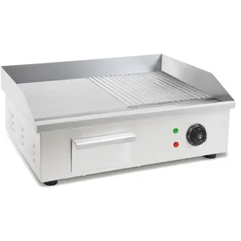 Vertes Grillplatte Bratplatte Plancha Grill Elektrisch 3000W aus Edelstahl Grillfläche Glatt & Mit Rillen 55x35cm, Thermostat, Temperatur 50-300°c, Spritz & Wärmeschutz, Auffangbehälter, Gummifüße