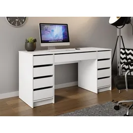 Mirjan24 Schreibtisch Ada Bis, Schlafzimmer Kosmetiktisch mit neun Schubladen (Farbe: Weiß)