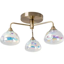 NÄVE LED Deckenleuchte "Varna", grau (messingfarben), H: 19,50cm, Lampen, 3 flg. irisierendes Glas incl. 3x6 LEDs warmweiß Gestell messing