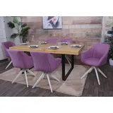 Mendler 6er-Set Esszimmerstuhl HWC-K27, Küchenstuhl Stuhl mit Armlehne, drehbar Stoff/Textil ~ lila