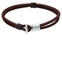 KUZZOI Herren Echtleder Knoten Haken Schwarz 925er Silber Herrenschmuck   