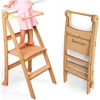 goodevas Holz Lernleiter Montessori Platzsparend: Klappbare Lernleiter, Hocker Für Kinder, Faltbare Kindertreppe, Lernleiter Mit Kippschutz (beige)