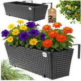 CASARIA Polyrattan Blumenkasten Set 2-tlg. 60 x 20 x 19 cm schwarz