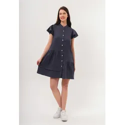 Jerseykleid FRESHLIONS "Jolin", Damen, Gr. S, EURO-Größen, blau, 100% Leinen, casual, normal, Kurzarm, Kleider, mit zarten Volantärmeln