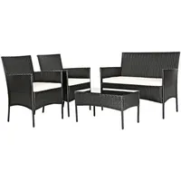 COSTWAY Balkonset, (4-tlg), Rattan, 2 Sessel, Bank & Glastisch, mit Kissen schwarz