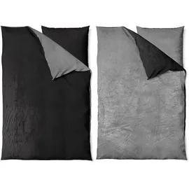 nyvi Winter Bettwäsche Set DreamScience Cashmere Touch - Kuschelweich & Wärmend - Mit Reißverschluss Größe:155x220 + 80x80 cm grau/schwarz