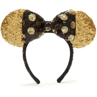 Disney Store Offizieller Walt Disney World Minnie Maus Ohren Haarreif in Schwarz und Gold, Pailletten Unisex Kopf-Accessoire mit Schleife für Erwachsene - Einheitsgröße