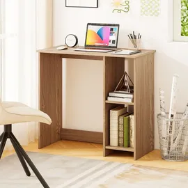 Costway Kleiner Schreibtisch, Computertisch mit 2 Fächern, PC-Tisch, Bürotisch für kleine Räume, 80 x 40 x 74 cm, Natur