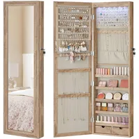 Songmics Schmuckschrank 120 cm hoch, mit beleuchtetem Innenspiegel, Spiegelschrank wand- oder türmontiert, abschließbar, 2 Schubladen, eichenbraun