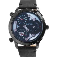 Raptor Herrenuhr "Tripple" mit Echt Lederband, 3 Uhrwerke