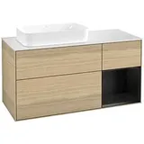 Villeroy & Boch Finion Waschtischunterschrank G691PDPC 120x60,3x50,1cm, Regal rechts Black matt lacquer, Oak Veneer