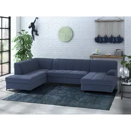Home Affaire Wohnlandschaft HOME AFFAIRE "Balme, moderne Formensprache, zeitloses Design, U-Form", blau (dunkelblau), B:297cm H:75cm T:195cm, 100% Polyester, Sofas, Wohnlandschaft, Inkl. Zierkissen, wahlweise mit Bettfunktion
