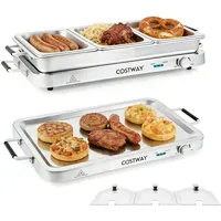 COSTWAY 3 in 1 Warmhalteplatte elektrisch, 9L Speisewärmer, Wärmebehälter mit Temperaturregler bis 150°C, 450W Buffetwärmer Edelstahl Chafing Dish Warmhaltegerät