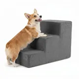 murando Hundetreppe für Kleine Hunde 3 Stufen 30 cm, Samt - Graphit