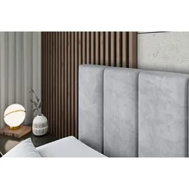 altdecor Boxspringbett mit 2 Matratzen und Topper - 180x200 cm - BOXI1 KING - Hellgrau Samt - Polsterbett mit, H3- und H4- Matratzen, Bettkasten un... - Hellgrau
