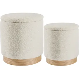 Tectake tectake® 2er Set Sitzhocker mit Stauraum, rund, gepolstert, mit Bouclé-Bezug