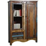 Massivmoebel24 Vitrine Altholz 95 x 42 x 140 cm Mehrfarbig