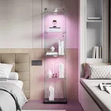 Glasvitrine Mit Lampe – Freistehende, Moderne Vitrine Aus Gehärtetem Glas Mit 4 Ablagen Und Tür – Sammlervitrine – Schwarz