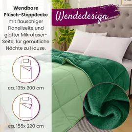 Wometo Plüsch Steppbett Ganzjahresdecke Wende-Design ca. 155x220 – grün & dunkelgrün – warme Winterbettdecke kuschelig & weich I ohne Bezug verwendbar I Oeko-Tex®,