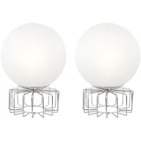 GLOBO Tischleuchte Chrom Beistellleuchte Glaskugel Nachttischlampe weiß Gitter chrom,