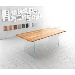 DELIFE Esstisch Edge 200x100 Akazie Natur Glas Live-Edge, Esstische, Baumkantenmöbel, Massivholzmöbel, Massivholz