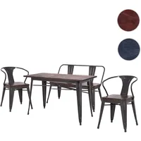 Mendler Esszimmer-Set HWC-H10, 2xEsszimmerstuhl Sitzbank Esszimmertisch Kunstleder Ulme Holz