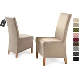 Beautex Stuhlhusse Eva Stuhlhussen Lang, Samt Stuhlbezug, elastische Stretch Husse beige