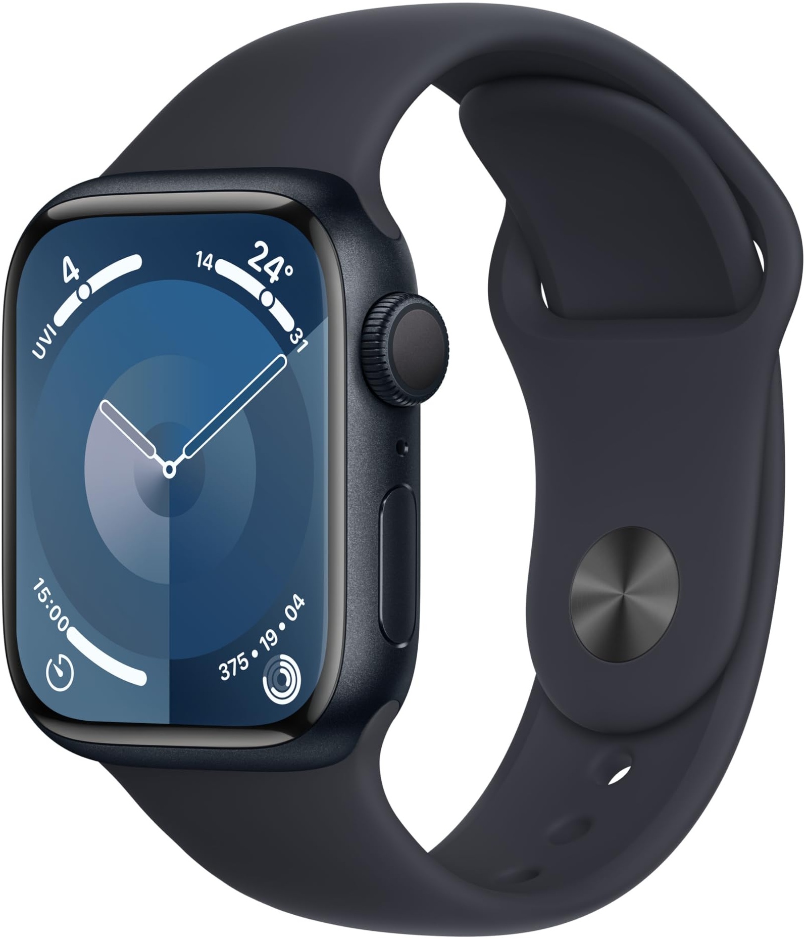 Apple Watch Series 9 (GPS, 41 mm) Smartwatch mit Aluminiumgehäuse und Sportarmband M/L in Mitternacht. Fitnesstracker, Blutsauerstoff und EKG Apps, Always-On Retina Display, Wasserschutz