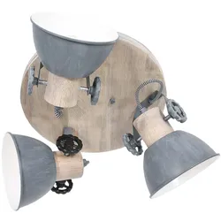 Spotrondell Deckenleuchte Spotlampe Holz natur grau verstellbar 3 Flammig E27