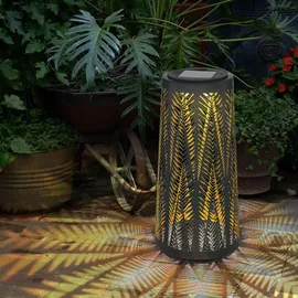 ETC Shop Solarlampe Tisch aussen Solarlicht Tisch für Außen Solar Laterne Balkon schwarz, Säule mit Lichteffekt, goldenes Innere,1x LED warmweiß, H 24,5 cm