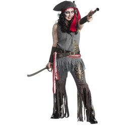 Maskworld Kostüm Zombie Piratin Kostüm, Der Fluch der sieben Meere: untote Piratin von MASKWORLD grau L